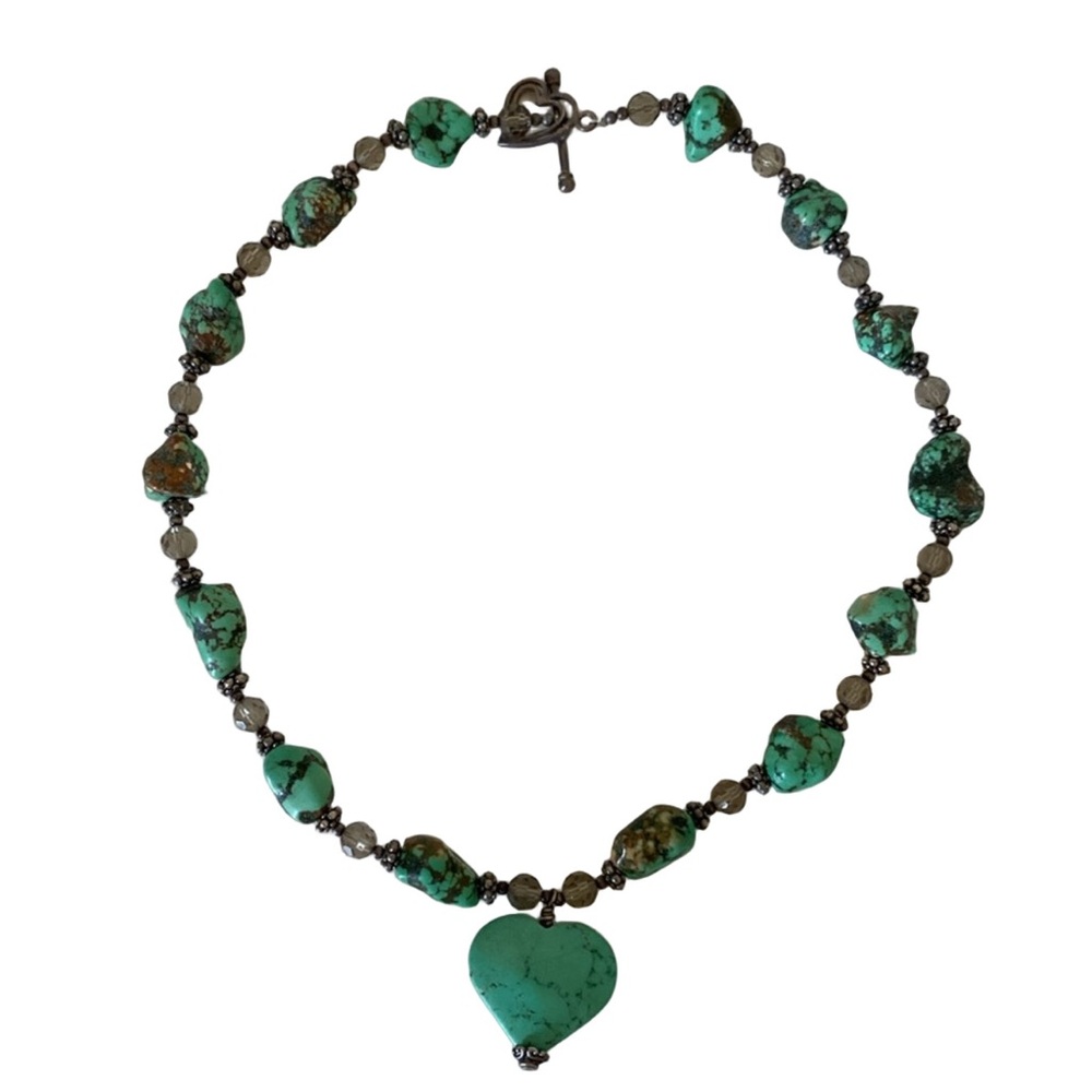 Vintage Turquoise Heart shaped Howlite Pendant Necklace Boho Southwestern - Picture 3 of 4